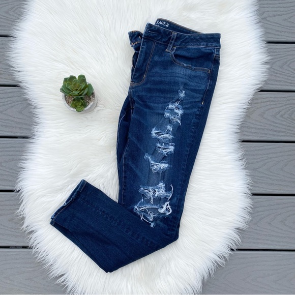 American Eagle distressed dark wash jeggings - Picture 1 of 4